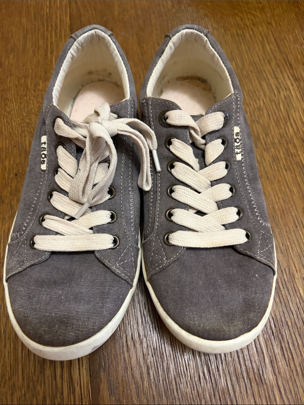 Taos Footwear Gray Canvas Sneakers with Cream Laces - no sole
